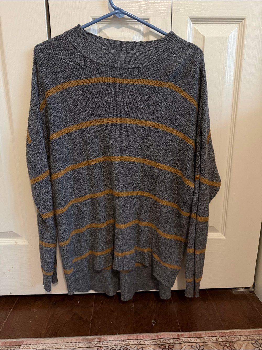 American Eagle Outfitters Gray Crewneck Sweater with Mustard Stripes